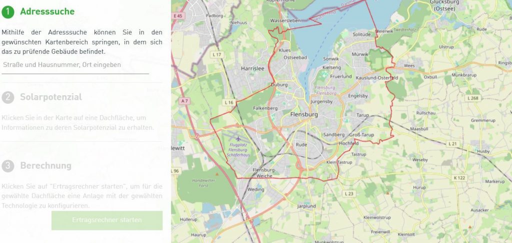 Solarkastaster-Karte: Photovoltaik in Flensburg.