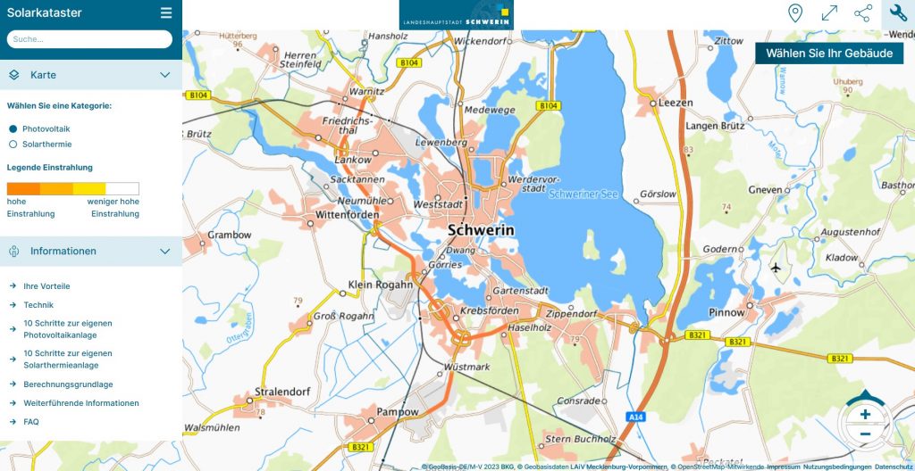 Solarkataster-Karte für Photovoltaik in Schwerin