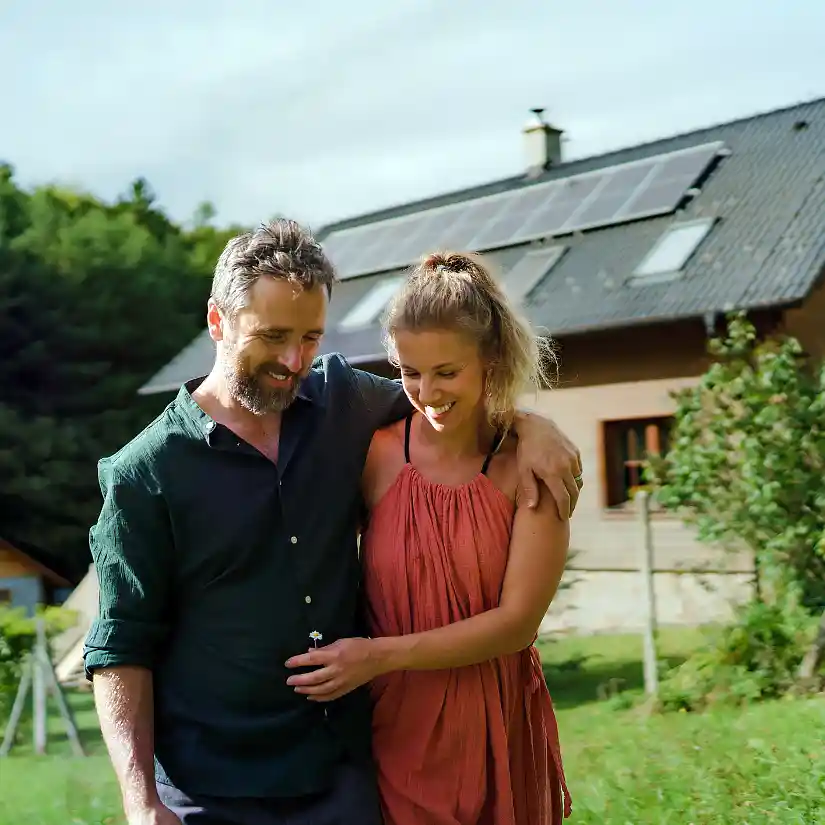 Pärchen vor einer PV-Anlage