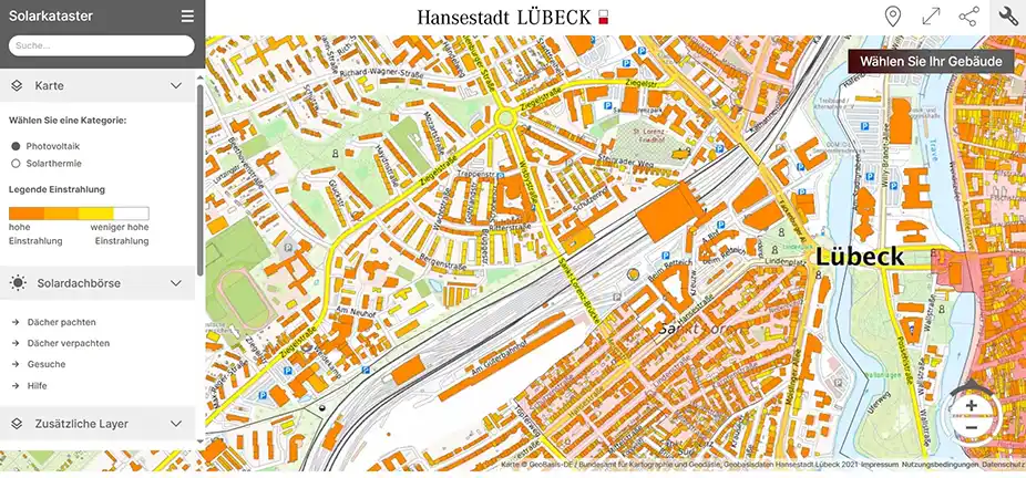 Bild vom Solardachkataster der Stadt Lübeck