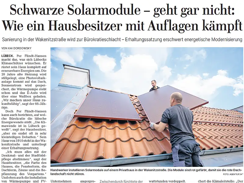 Zeitungsartikel über Solar in Lübeck von den Lübecker Nachrichten